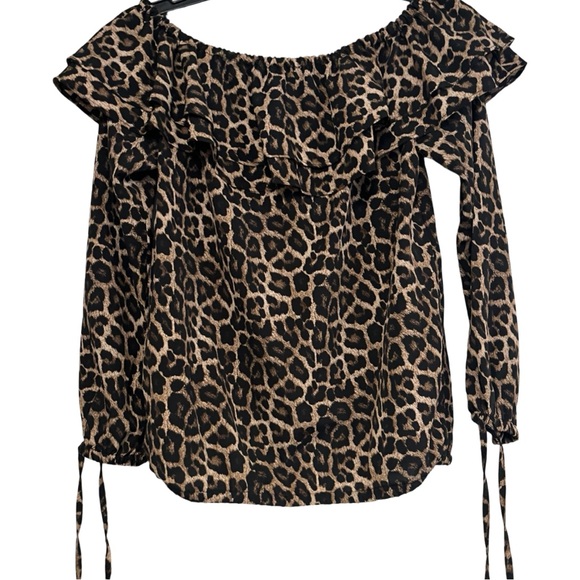 MICHAEL Michael Kors Leopard Animal Print Off-Shoulder Blouse - Picture 1 of 7